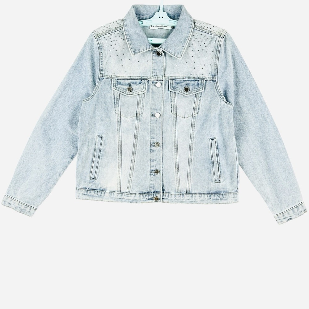Rebecca Minkoff Women's Rhinestones Light Blue Denim Jacket Size Medium NWOT